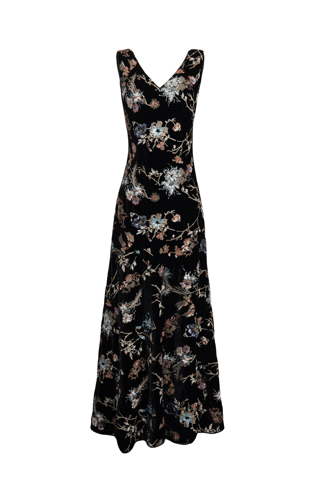 Embroidered Velvet Maxi Dress