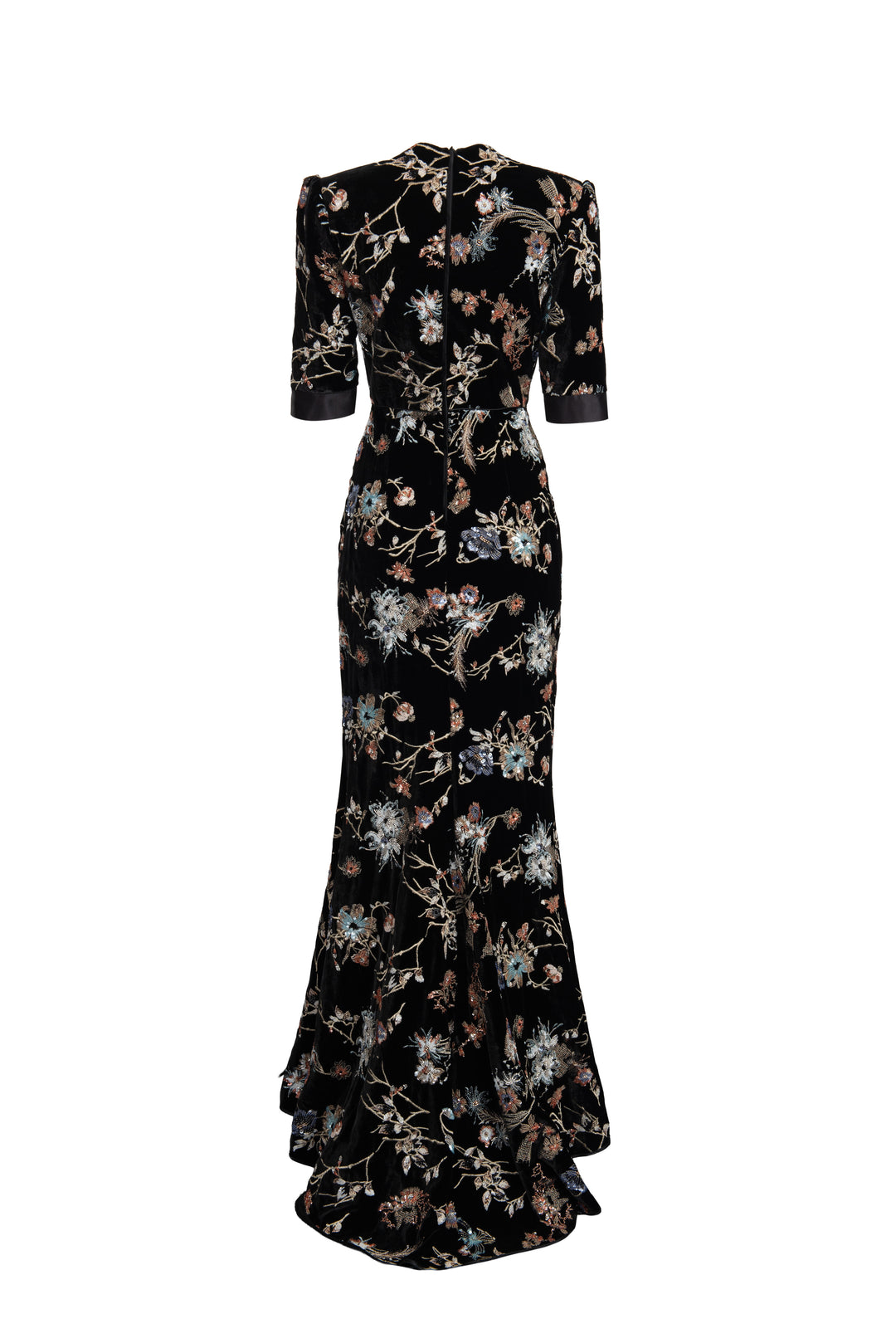 Embroidered Velvet Bow Maxi Dress