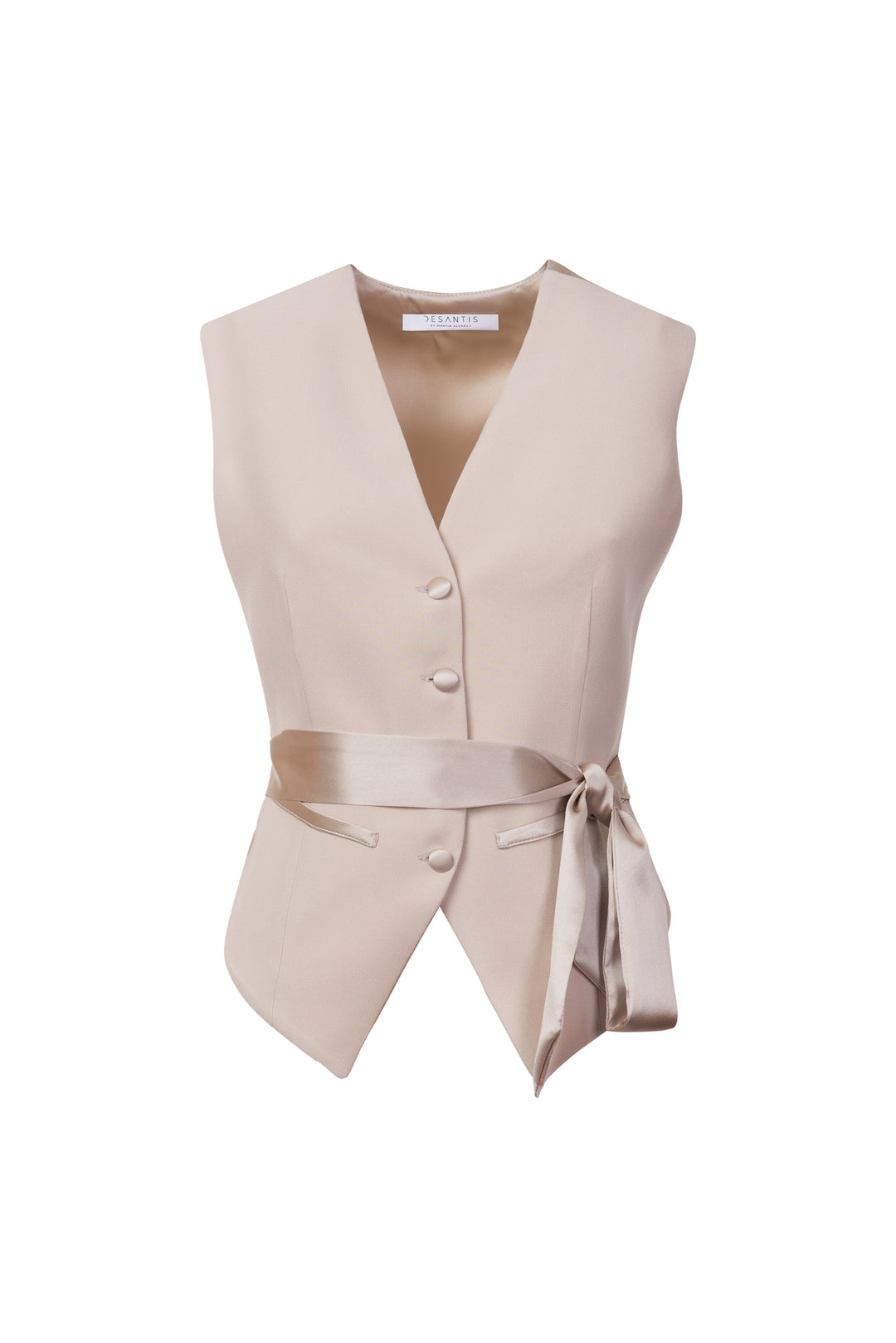 Beige Silk-Detail Vest