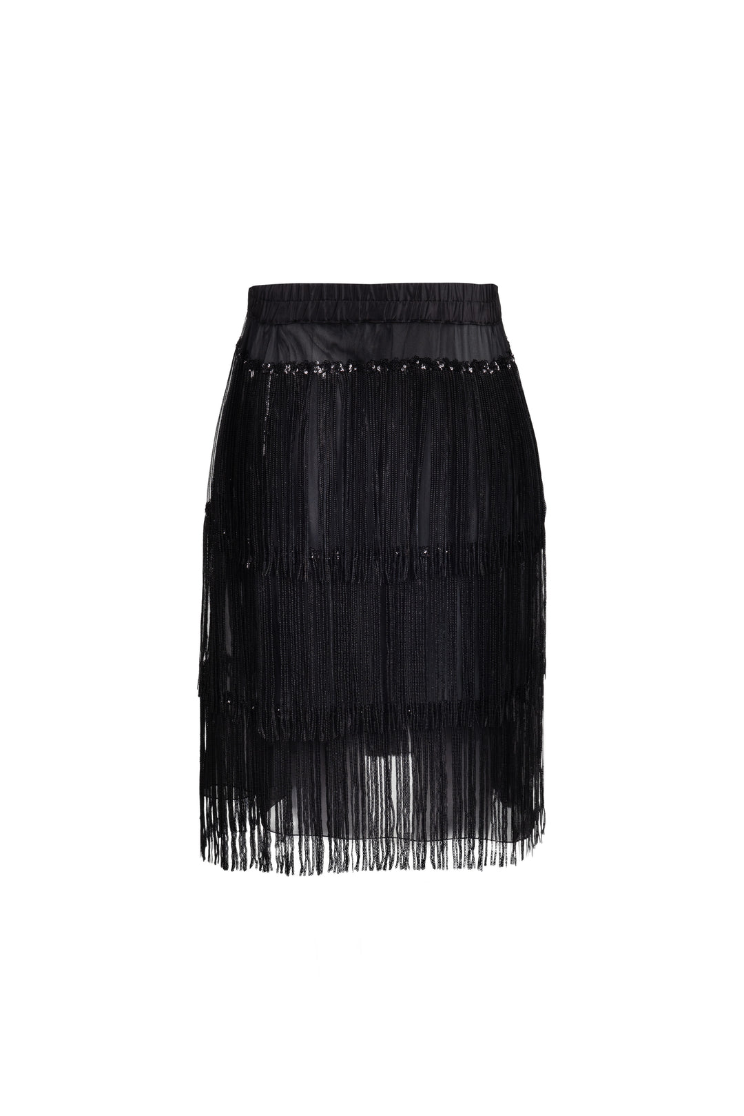 Black Sequin Fringe Mini Skirt