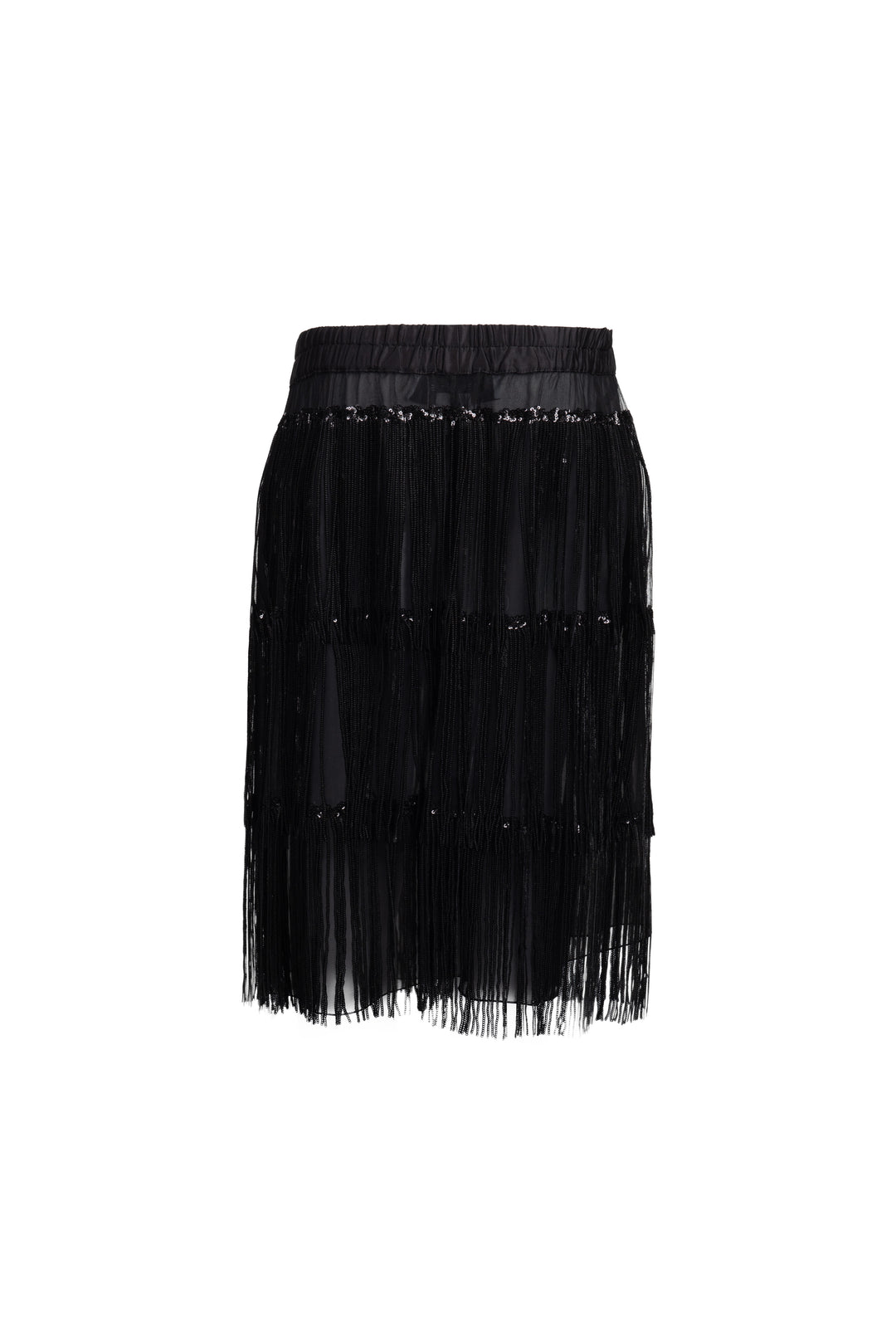 Black Sequin Fringe Mini Skirt