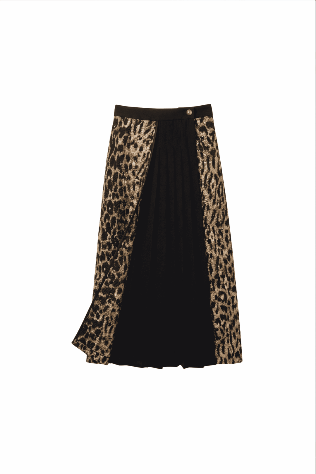 Leopard Panel Pleated Midi Skirt