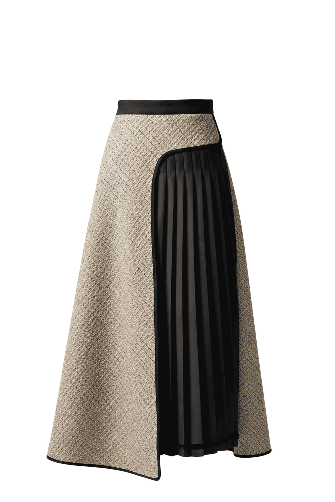 Pleated Panel Tweed Maxi Skirt