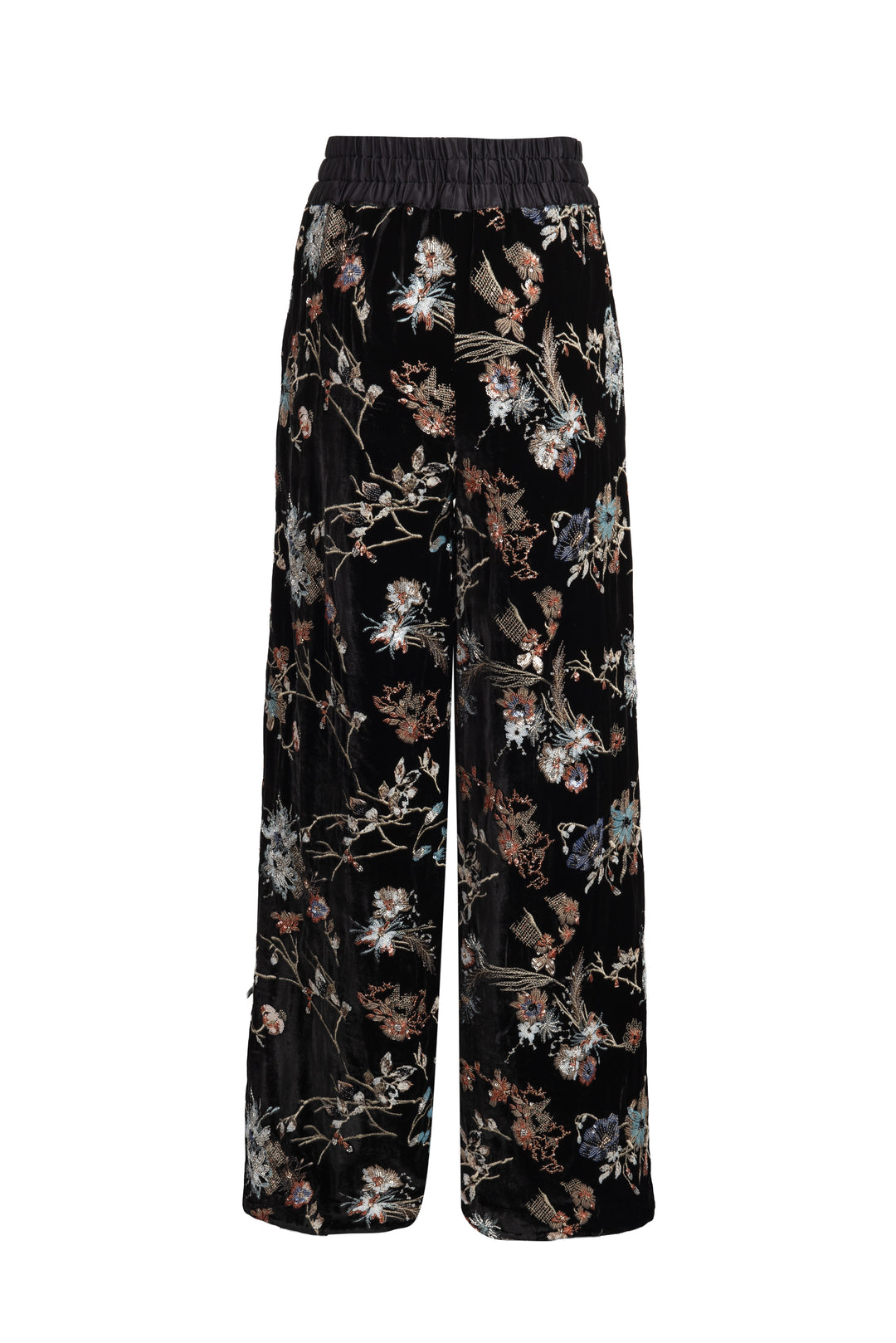 Embroidered Velvet Wide-Leg Trousers
