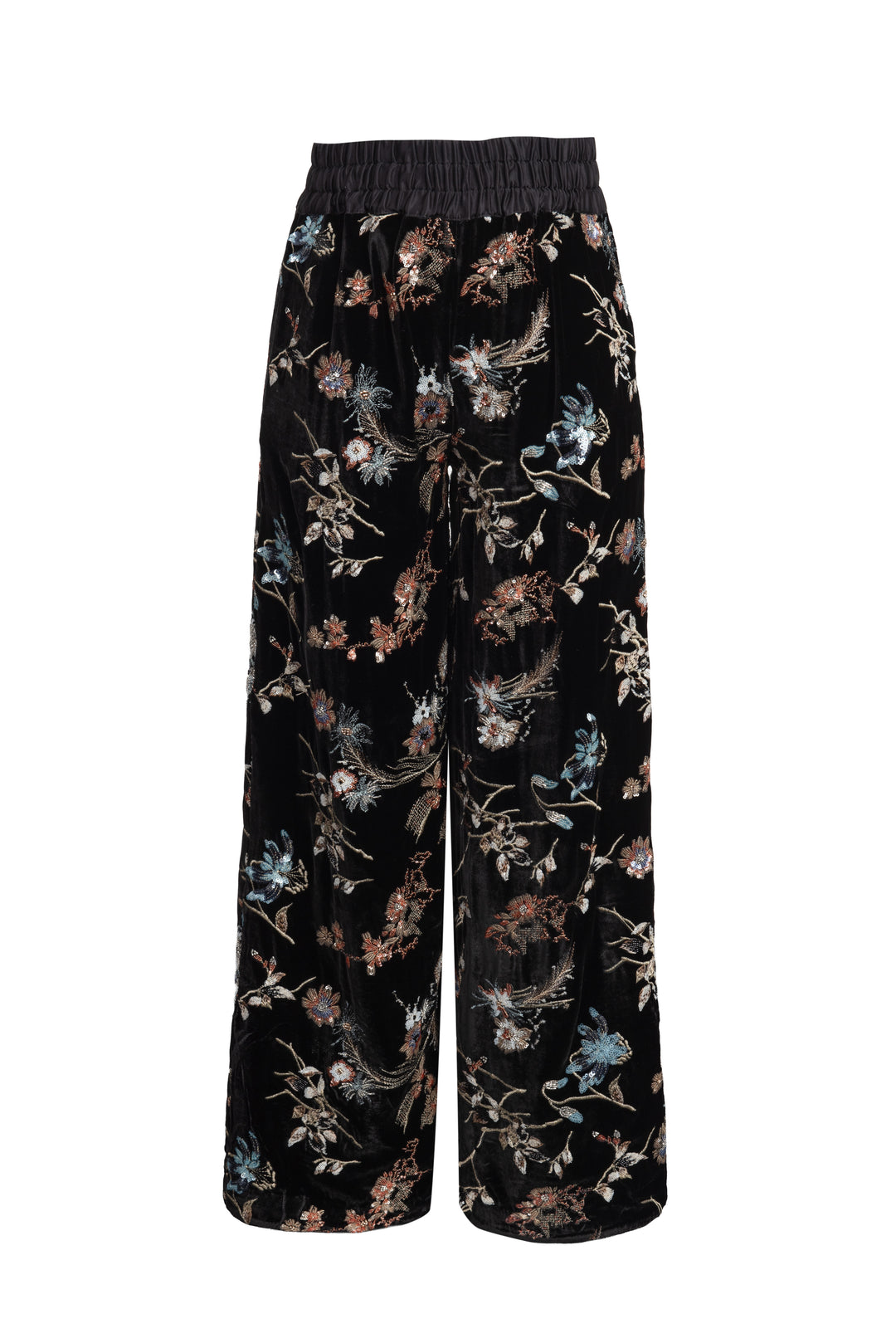 Embroidered Velvet Wide-Leg Trousers