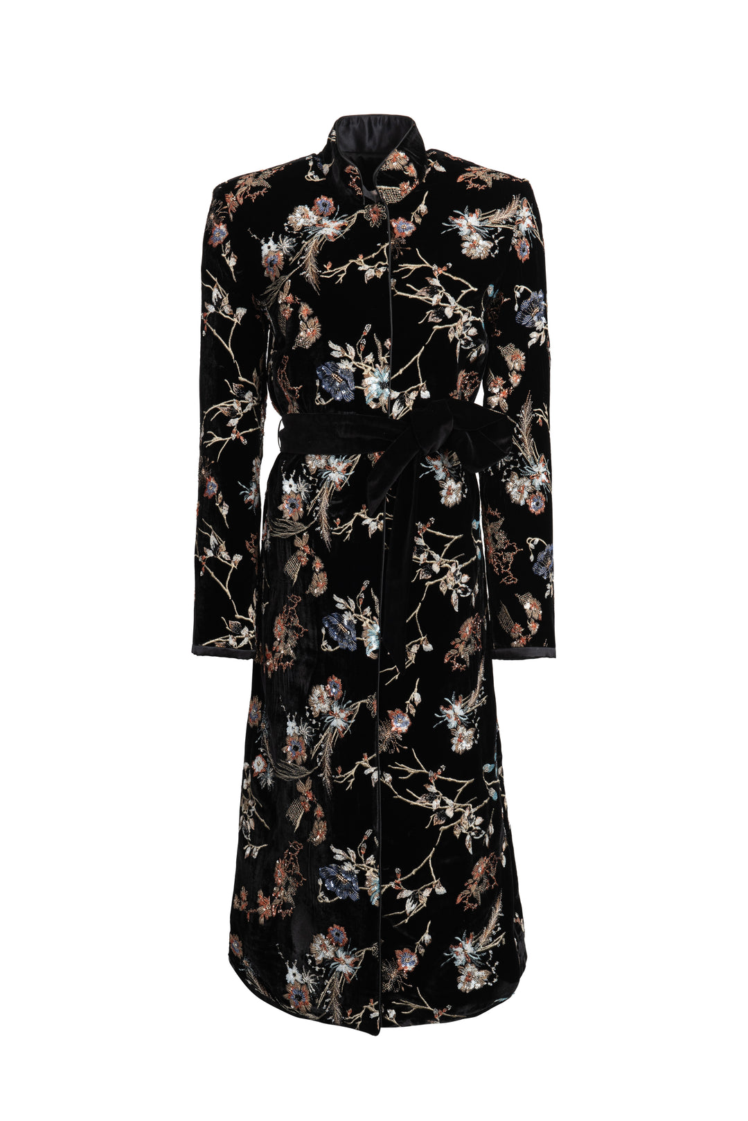 Embroidered Velvet Duster Coat
