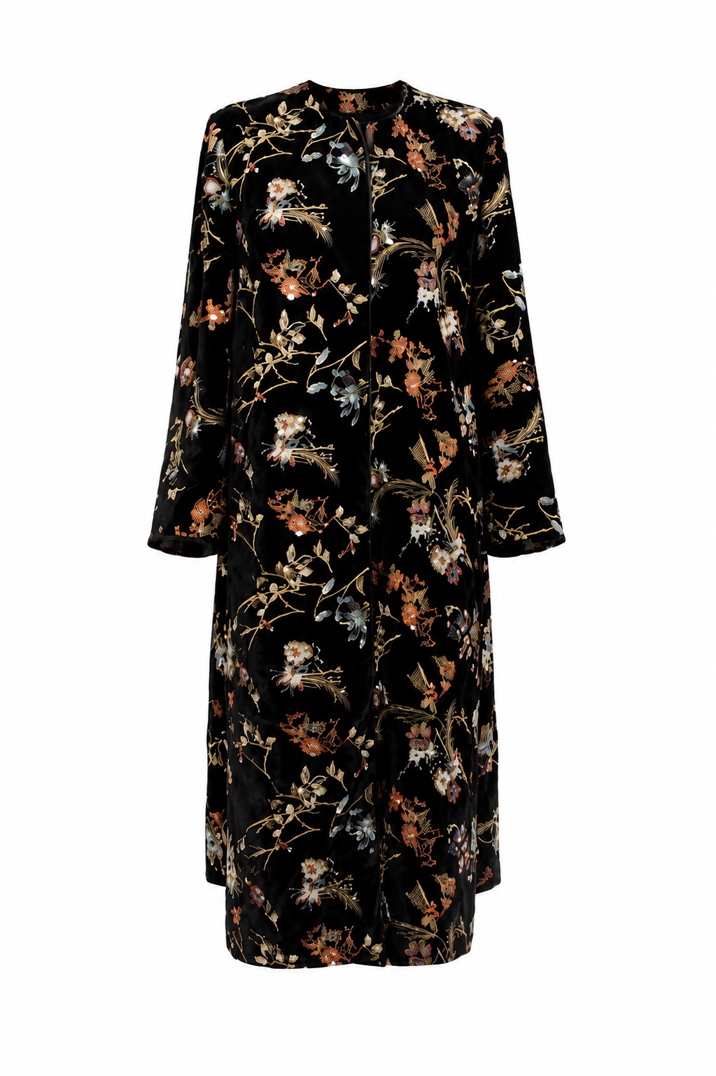 Embroidered Velvet Duster Coat