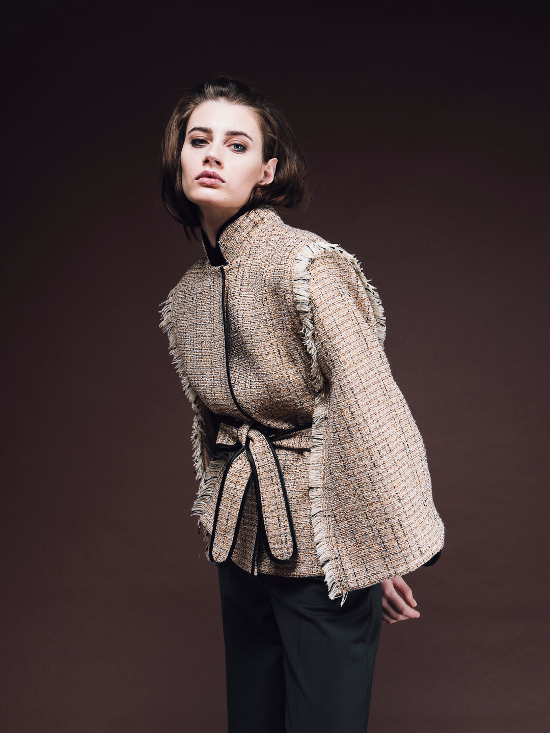 Tweed Cape Jacket with Belt