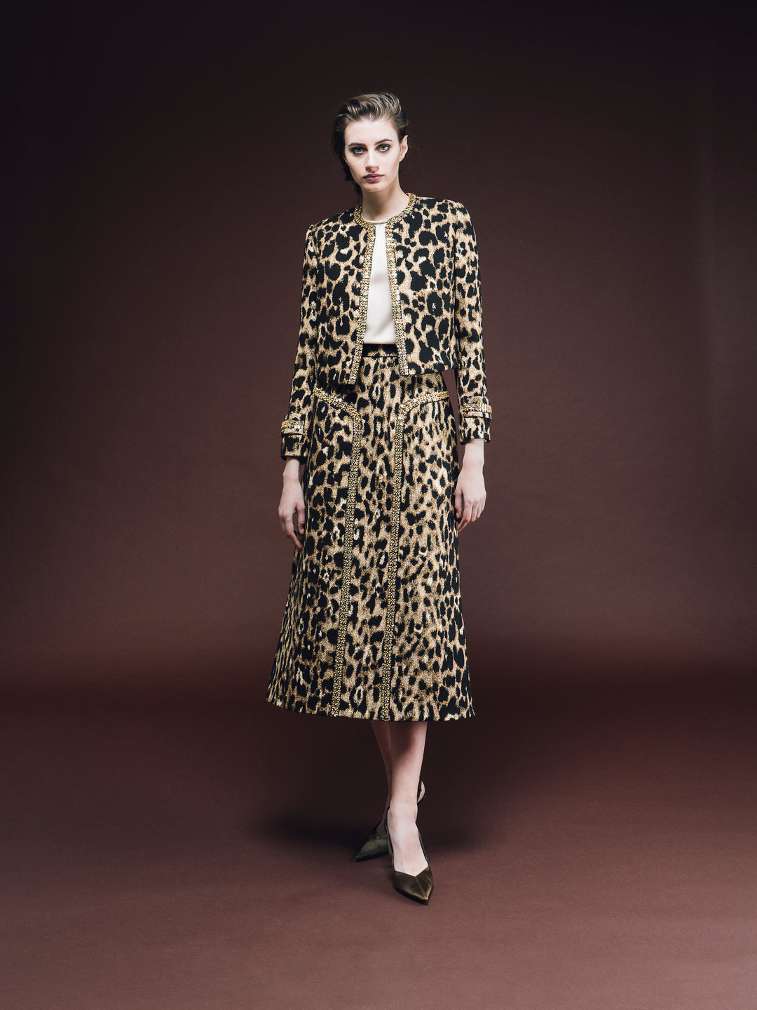 Leopard Jacquard Cropped Jacket