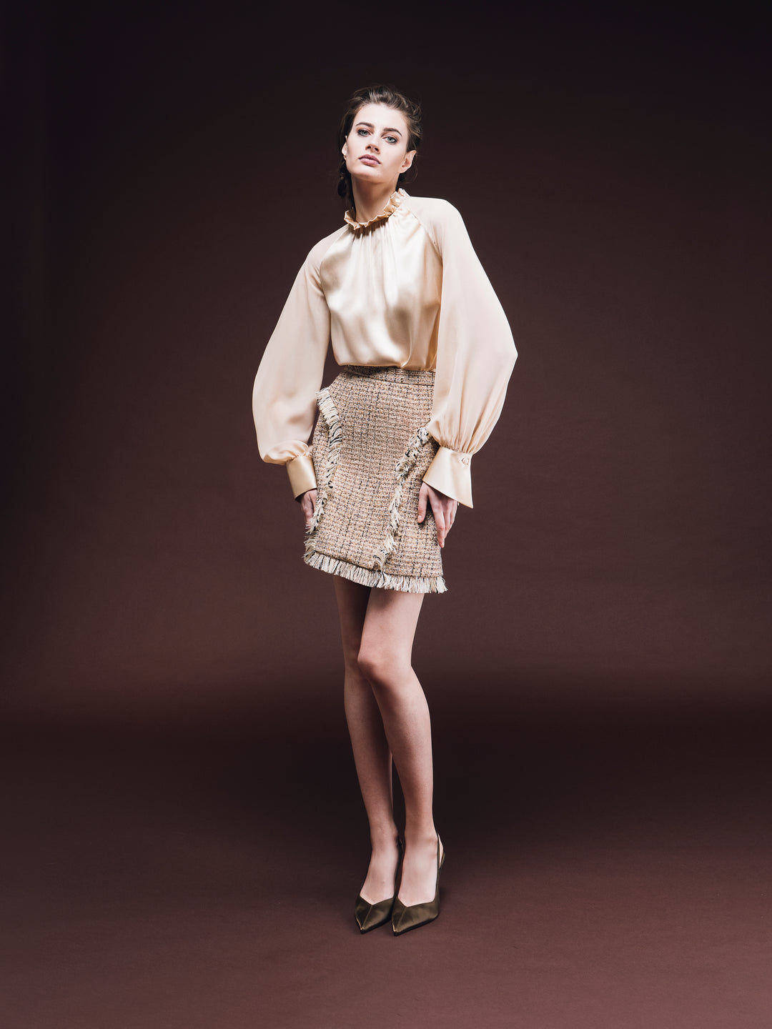 Fringed Tweed Mini Skirt