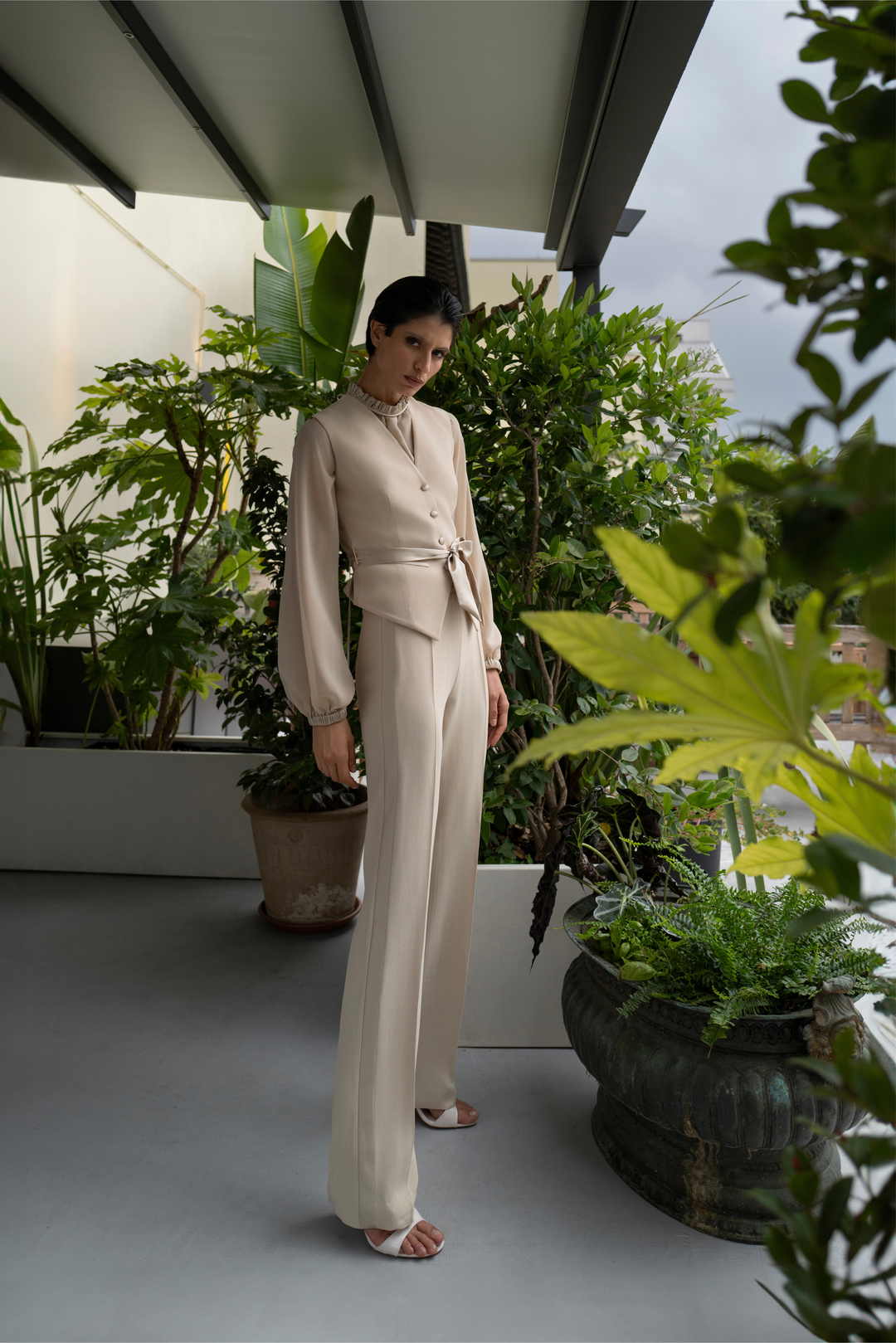 Beige Getailleerde Broek