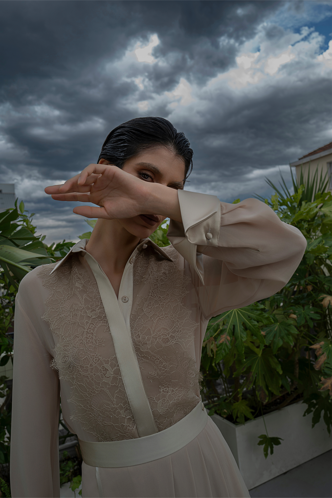 Silk Shirt with Lace Detailing