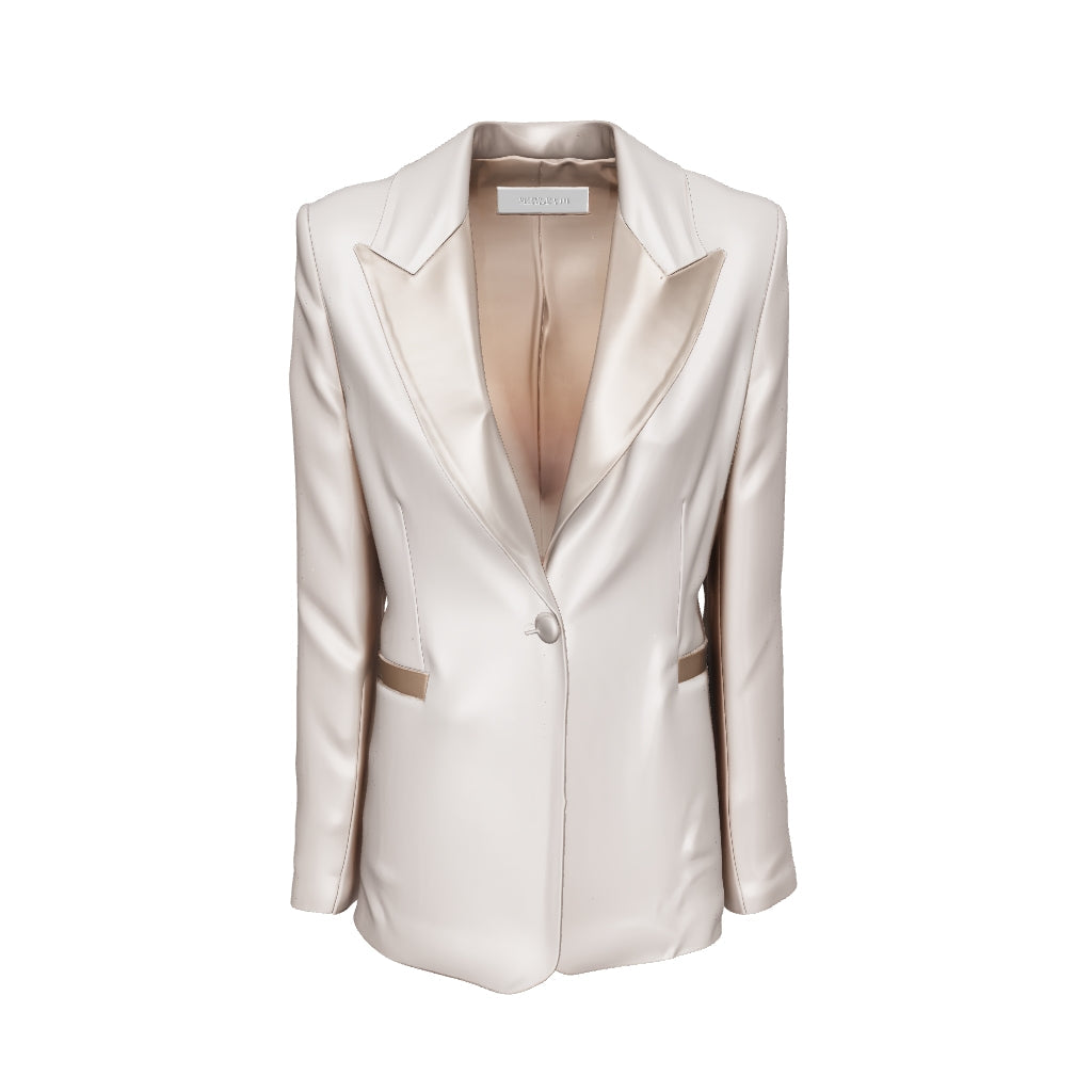 Beige Acetate Blend Jacket with Silk Detailing