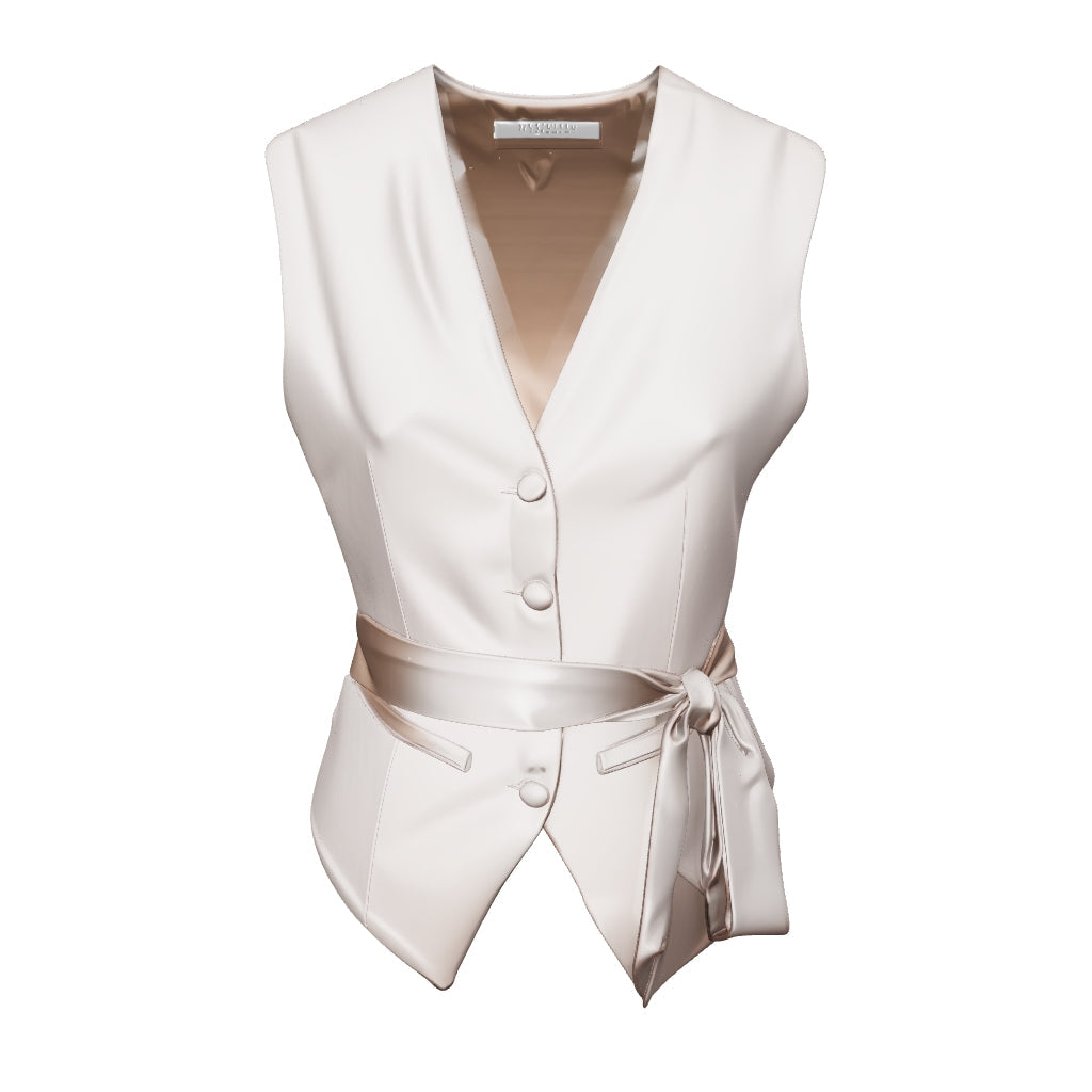Beige Silk-Detail Vest